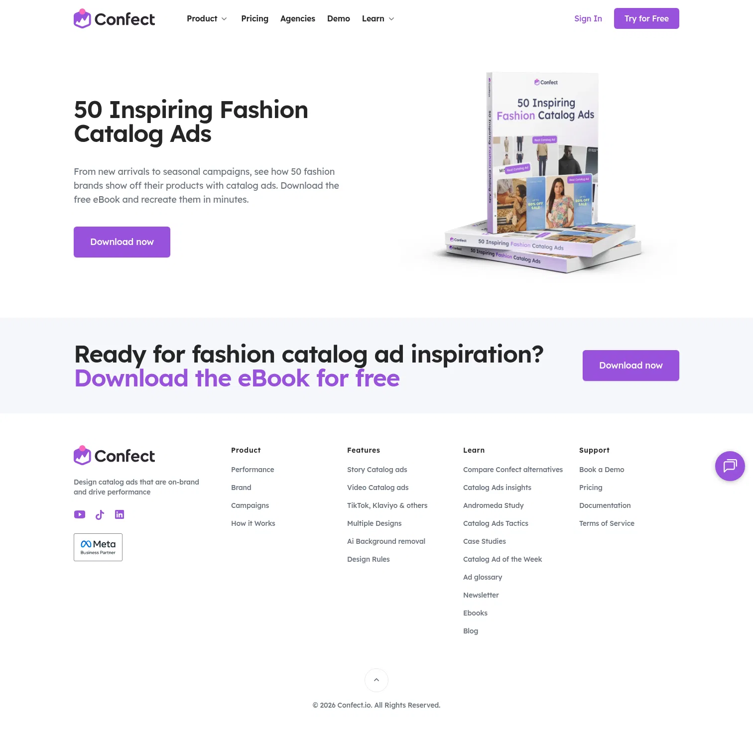 confect.io/learn/50-inspiring-fashion-catalog-ads on desktop, full screenshot