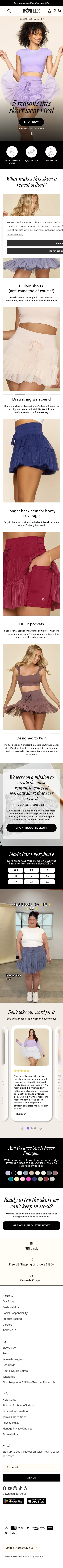 popflexactive.com/pages/pirouette-skort-lp on mobile, full screenshot