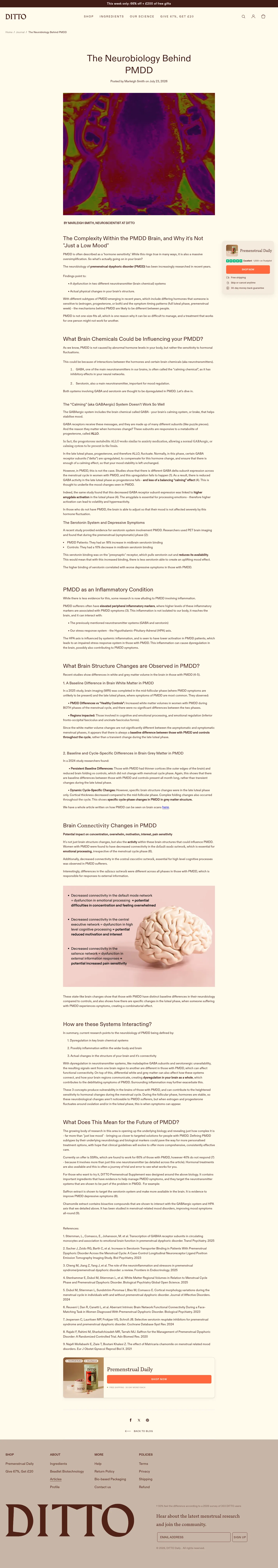dittodaily.com/blogs/news/a-deep-dive-into-the-neurobiology-behind-pmdd on desktop, full screenshot