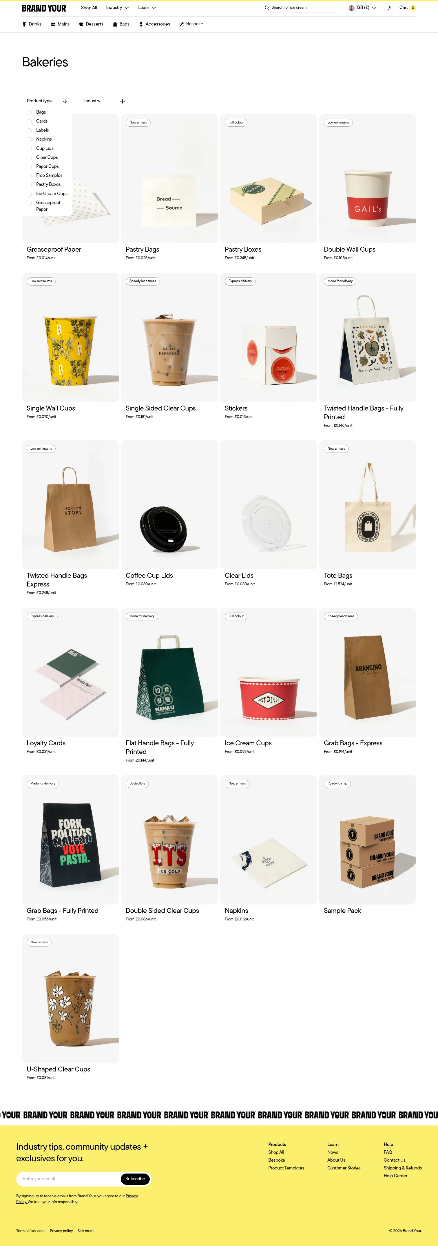 brandyour.co/collections/bakeries on desktop, full screenshot