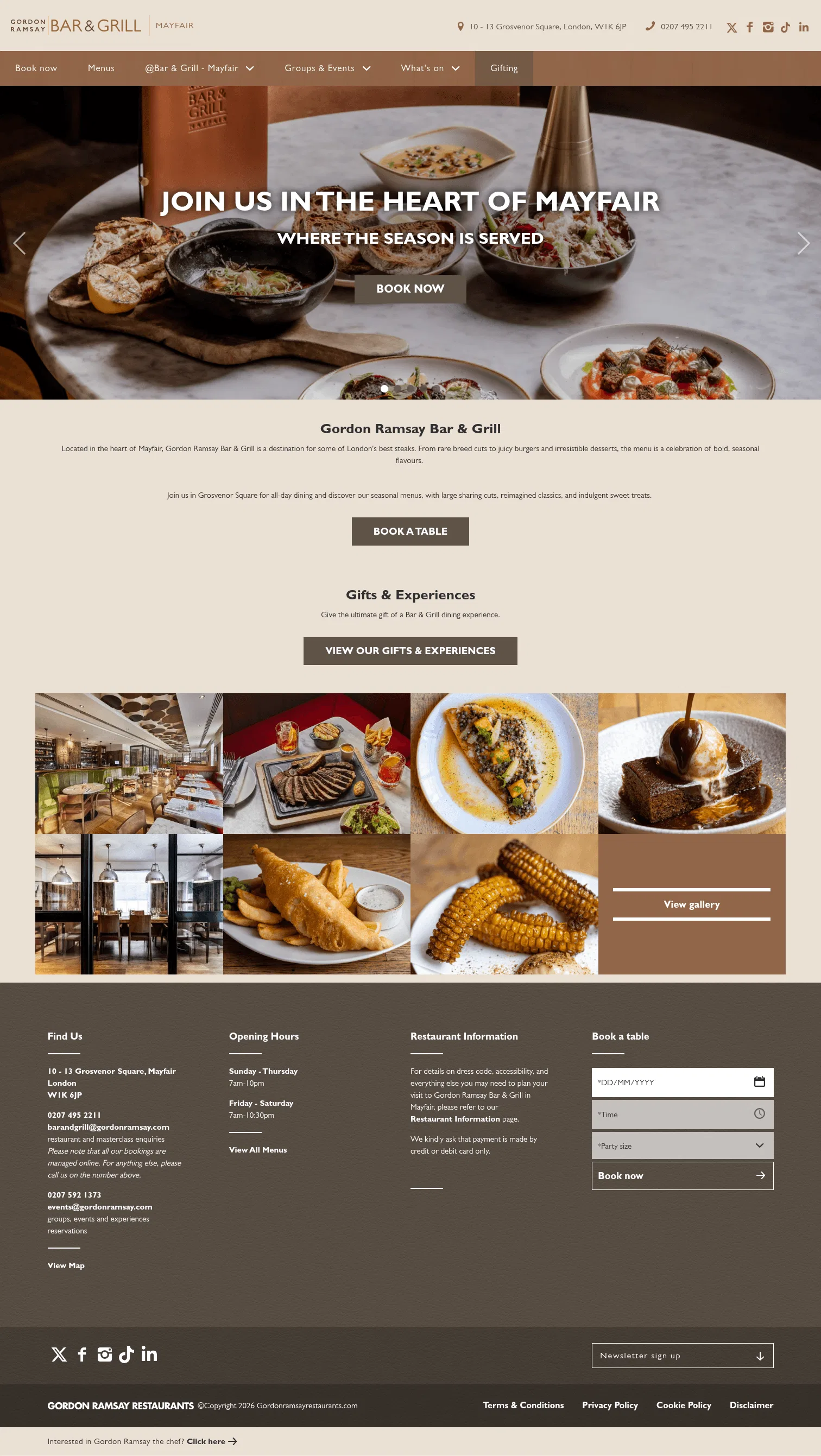 gordonramsayrestaurants.com/gordon-ramsay-bar-grill/mayfair on desktop, full screenshot