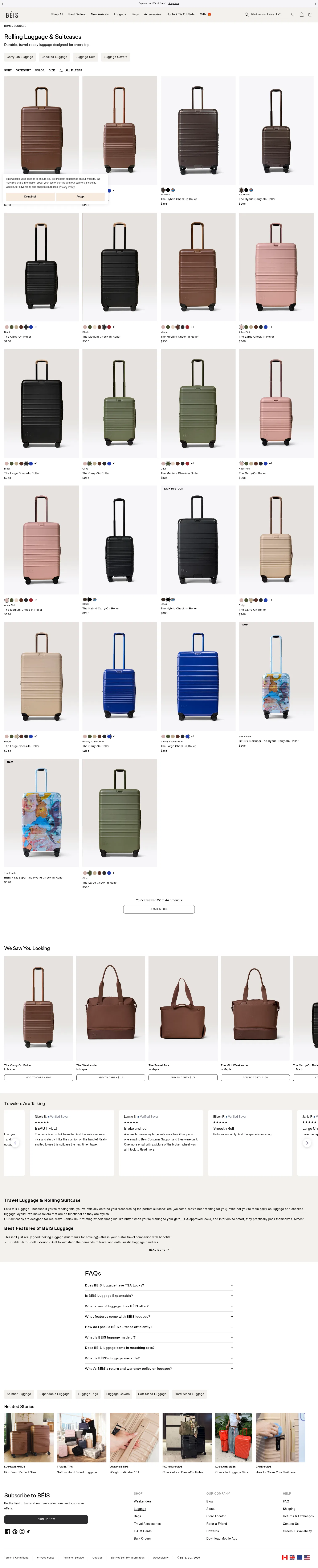 beistravel.com/collections/luggage on desktop, full screenshot