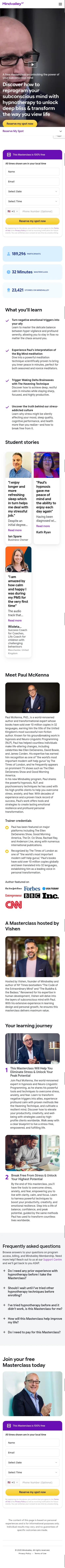 mindvalley.com/bliss/masterclass on mobile, full screenshot