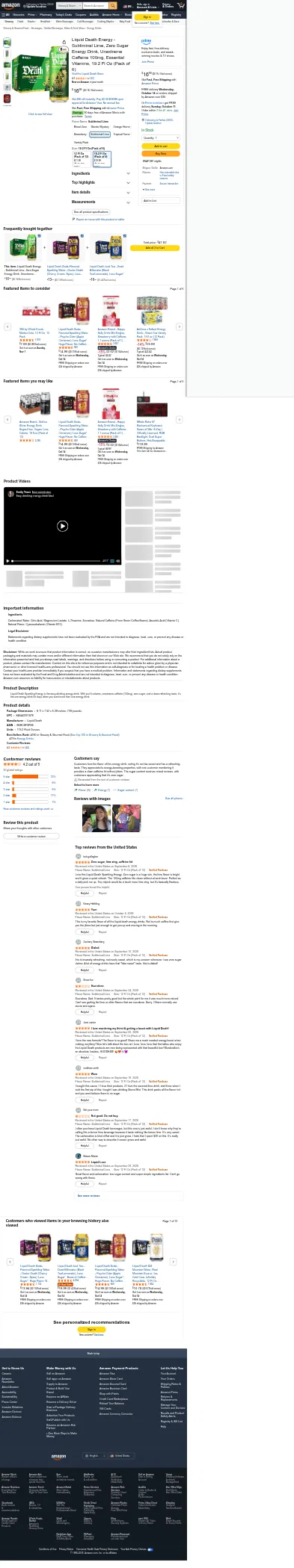 amazon.com/Liquid-Death-Energy-Subliminal-Unextreme/dp/B0HC8F3PG6 on mobile, full screenshot