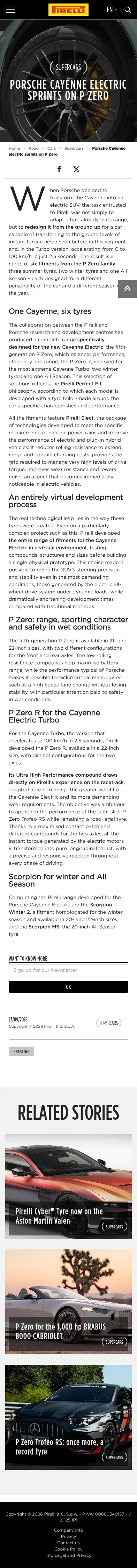 pirelli.com/global/en-ww/road/cars/supercars/porsche-cayenne-ev-p-zero-trofeo-rs-198737 on mobile, full screenshot