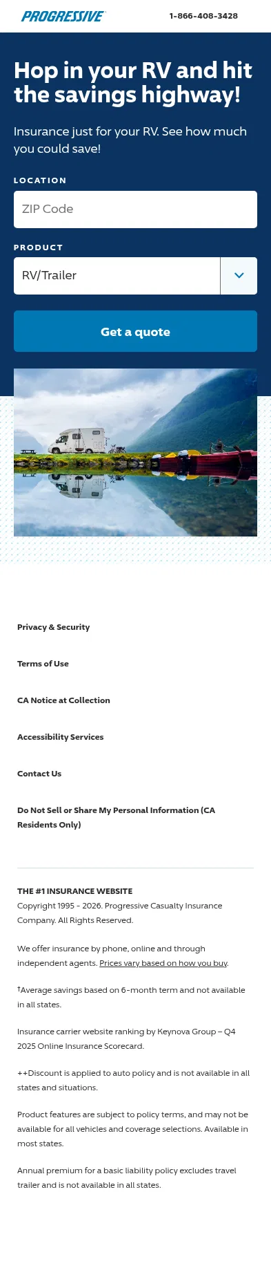 progressive.com/lp/rv on mobile, full screenshot