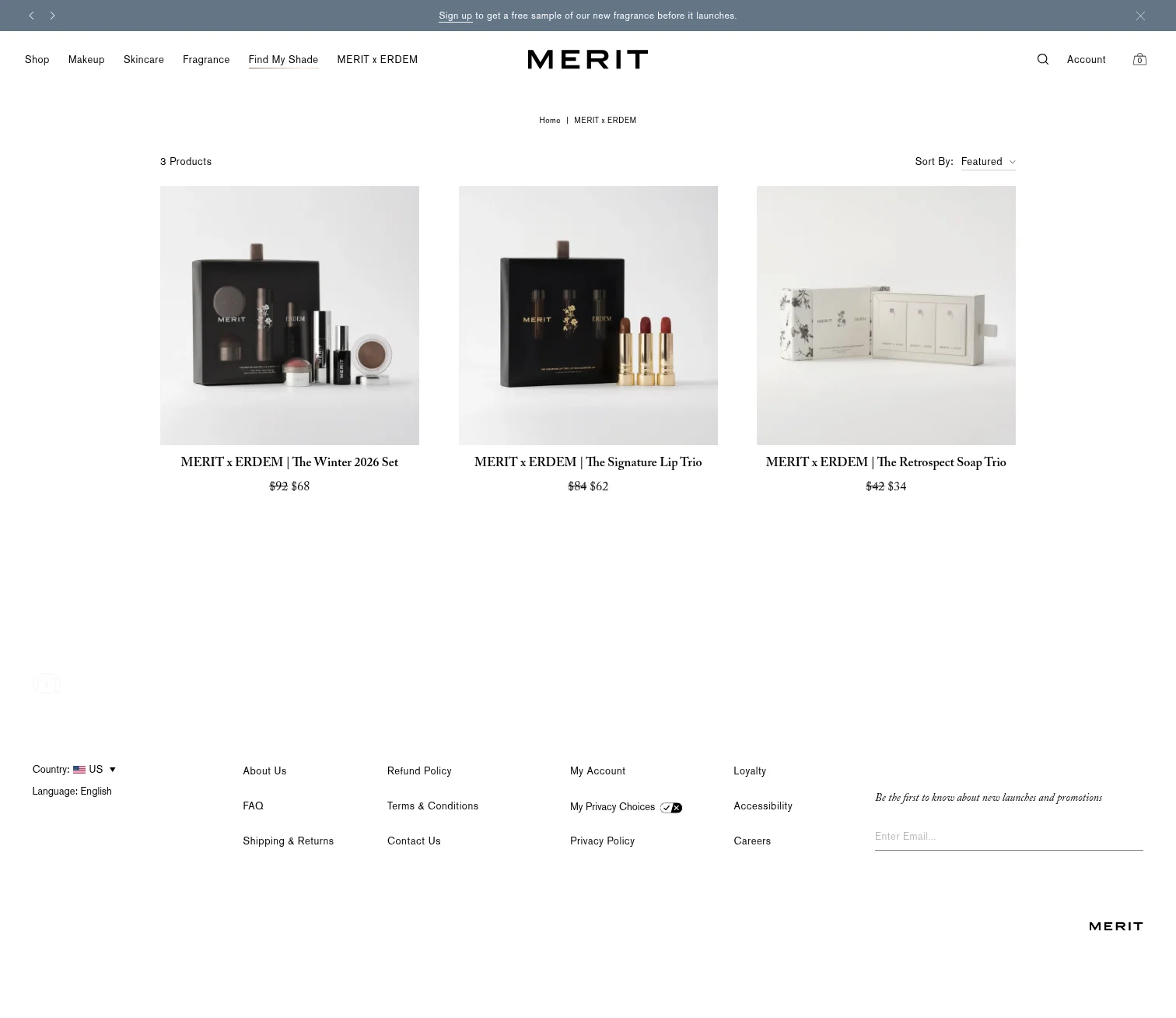 Merit Beauty landing page