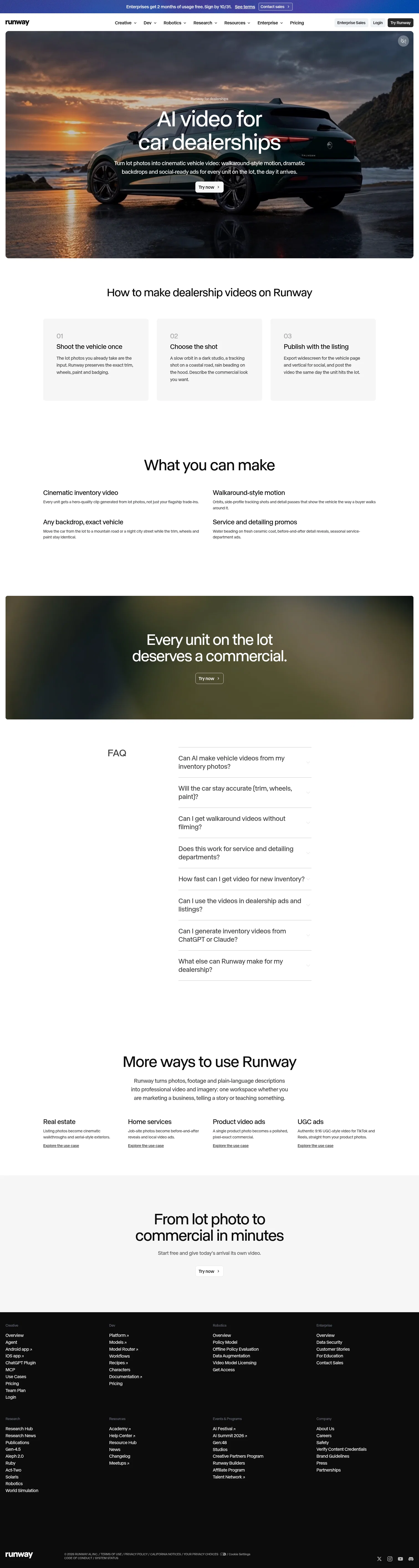 runway.com/use-cases/car-dealerships on desktop