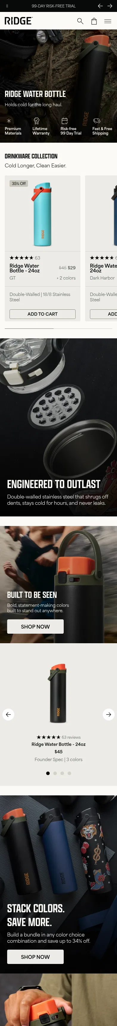 ridge.com/collections/drinkware-capsule on mobile, full screenshot
