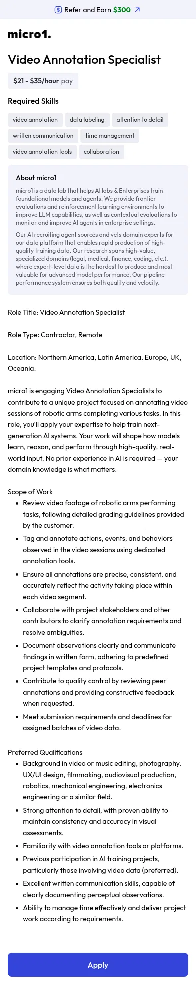 jobs.micro1.ai/post/7dbb09e4-d2d9-4138-ba02-f8a1bc6a71a5 on mobile, full screenshot