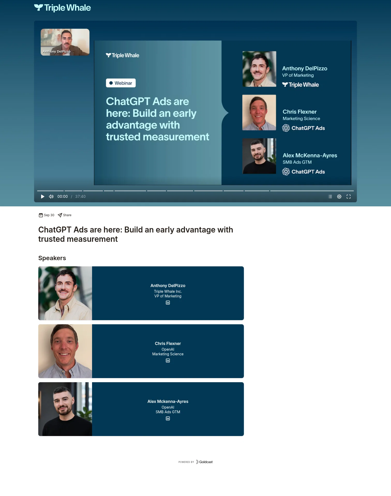 Triple Whale landing page