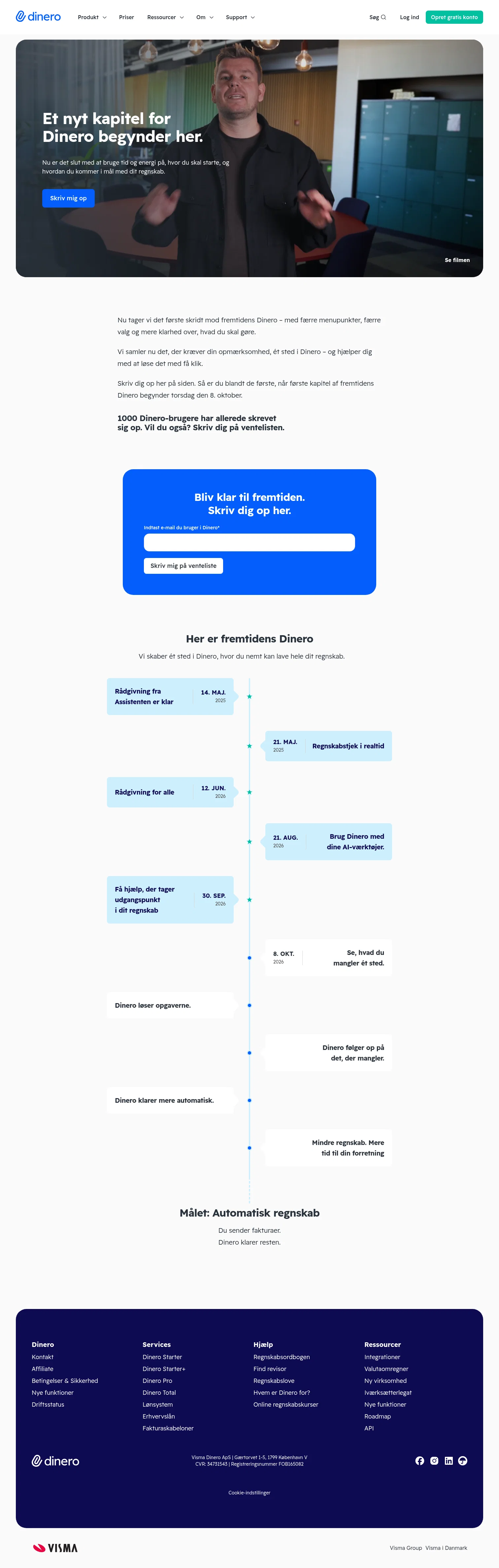 Dinero - Regnskabsprogram landing page
