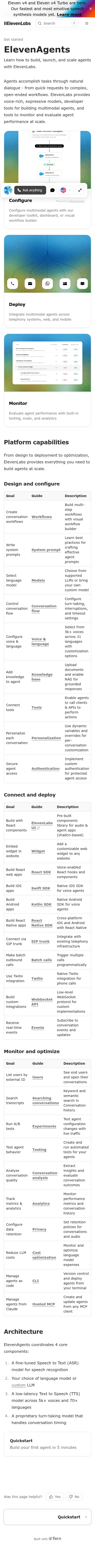 elevenlabs.io/docs/eleven-agents/overview on mobile, full screenshot