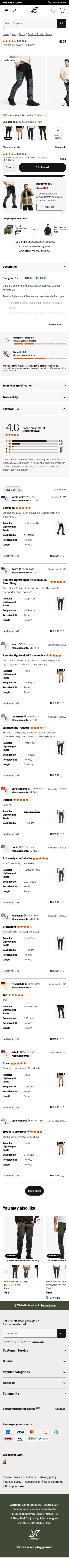 revolutionrace.com/men/pants/outdoor-hiking-pants/rambler-lightweight-pants-men on mobile, full screenshot