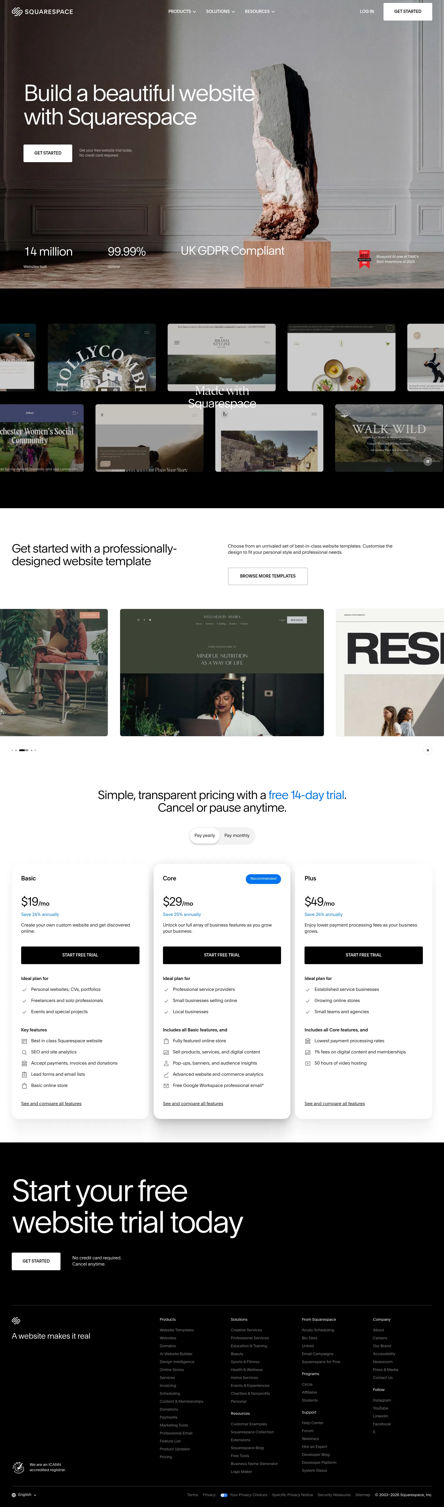 squarespace.com/go/build-a-website/uk on desktop, full screenshot