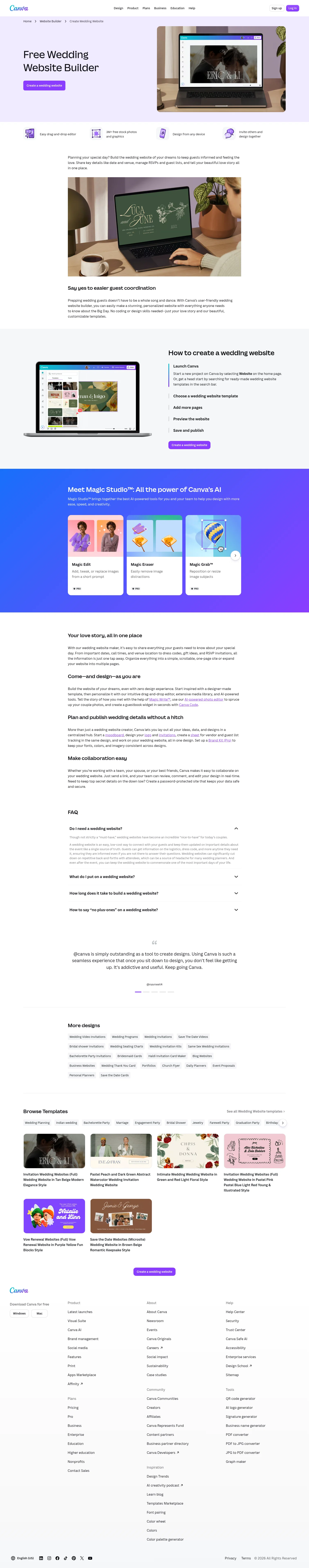 canva.com/create/wedding-websites on desktop
