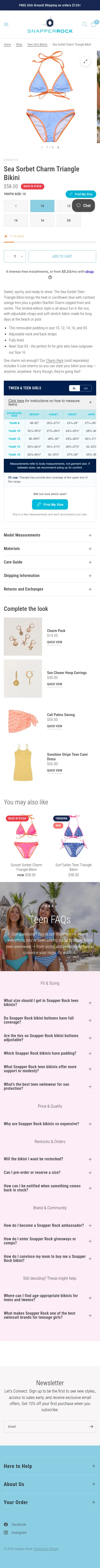 snapperrock.com/collections/teen-girls-bikinis/products/sea-sorbet-teen-triangle-bikini on mobile, full screenshot