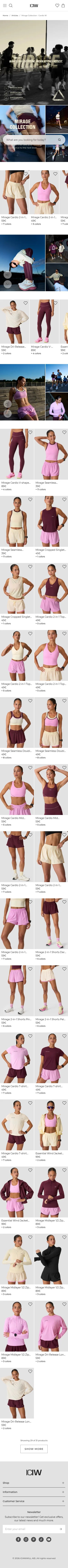 iciw.com/en/articles/mirage-collection-cardio-wmn on mobile, full screenshot