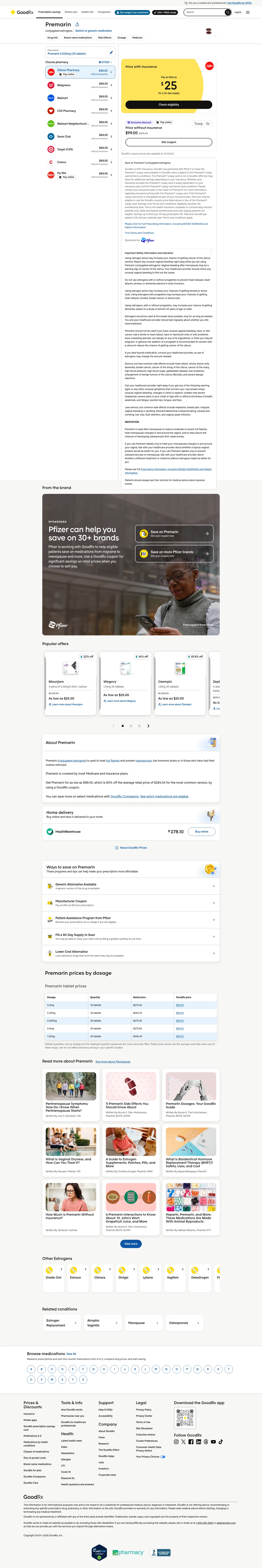 goodrx.com/premarin on desktop, full screenshot