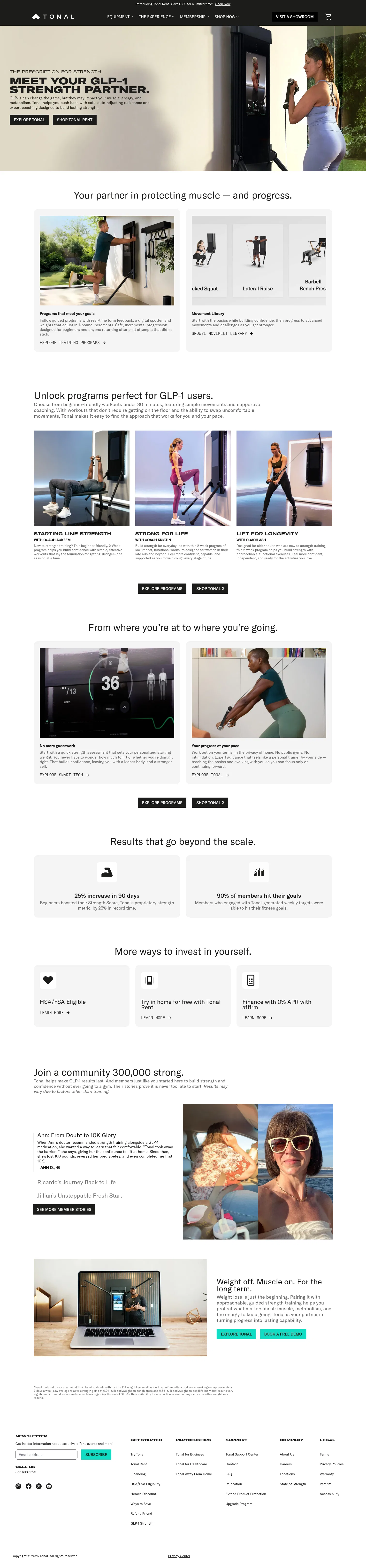 tonal.com/pages/strength-training-glp-1 on desktop, full screenshot