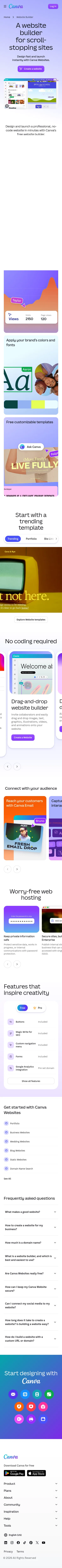 canva.com/website-builder on mobile, full screenshot