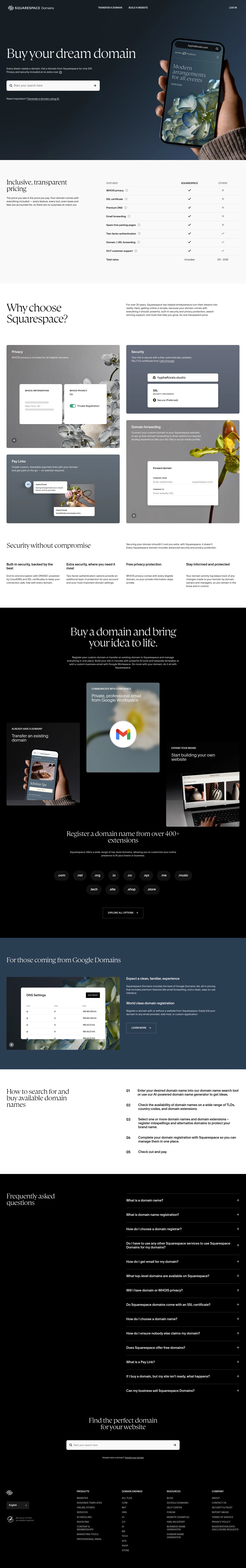 domains.squarespace.com on desktop, full screenshot
