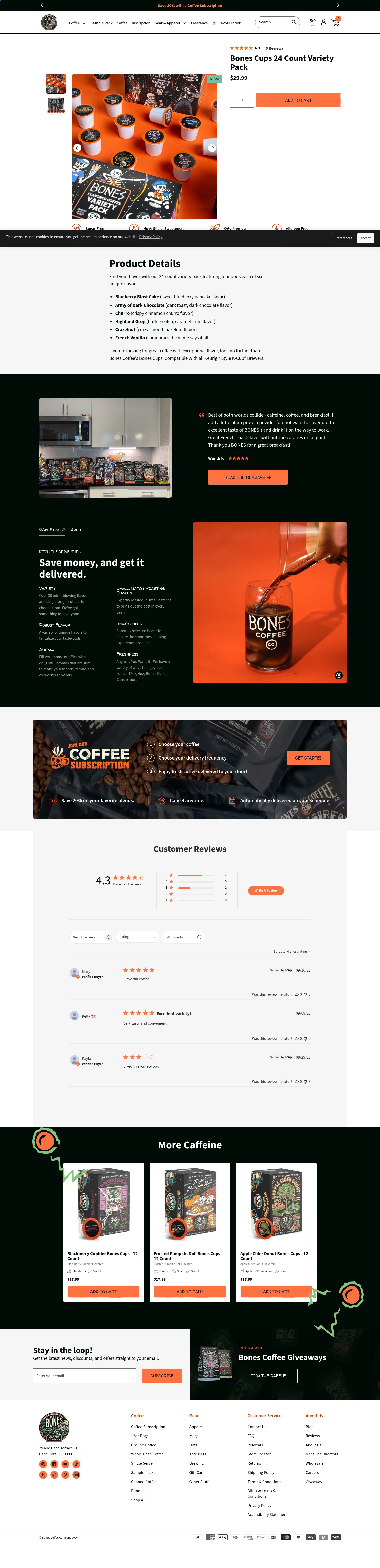 Bones Coffee Company landing page
