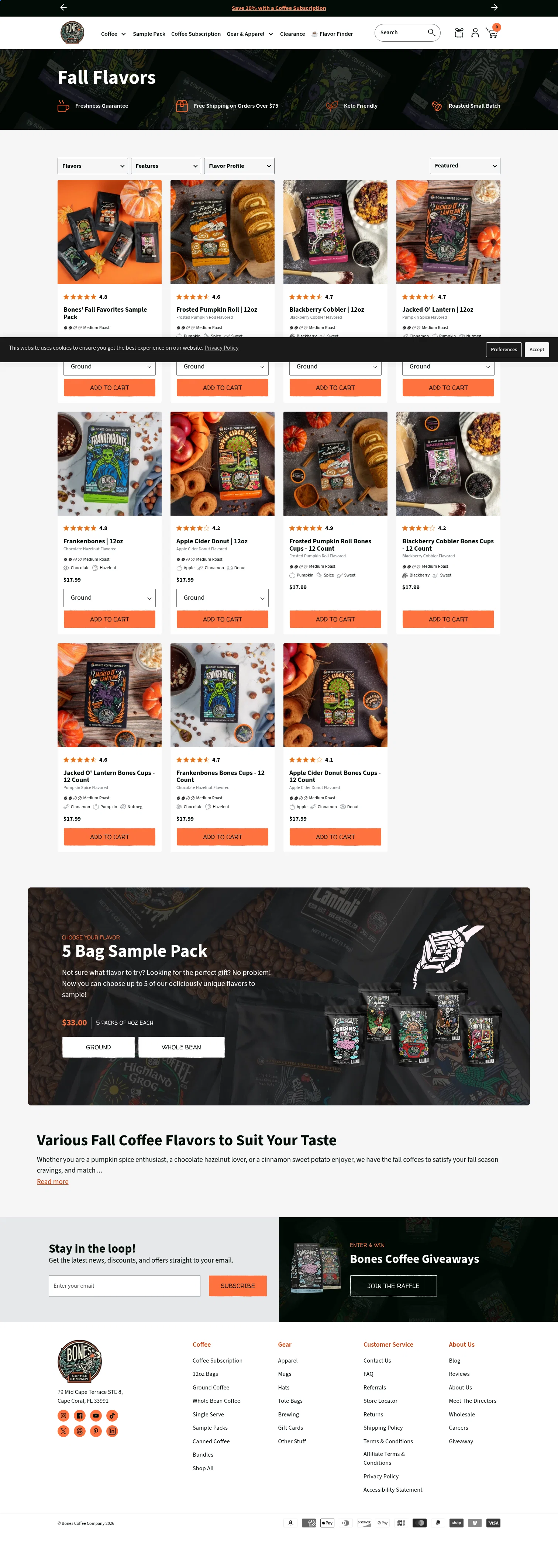 Bones Coffee Company landing page