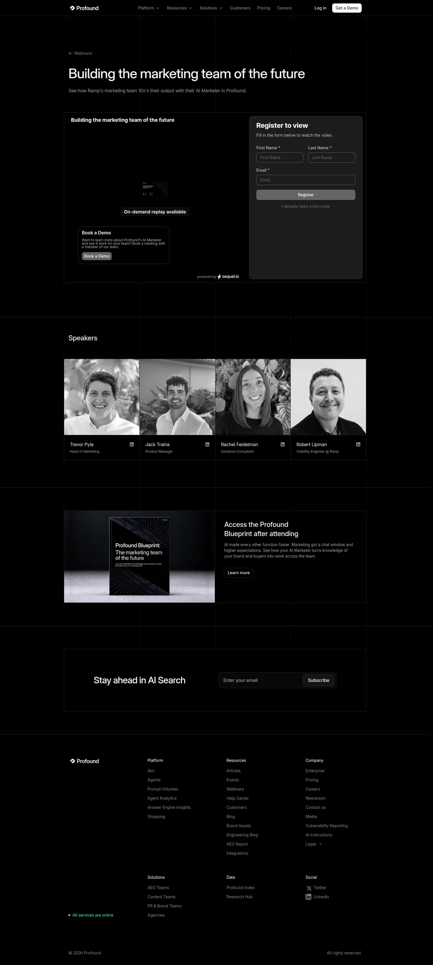 tryprofound.com/webinars/marketing-team-future on desktop, full screenshot
