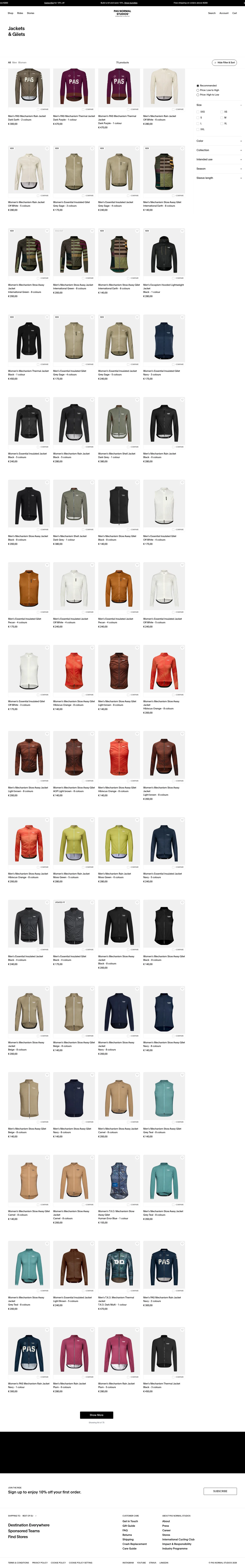 pasnormalstudios.com/eu/collections/jackets-gilets on desktop, full screenshot