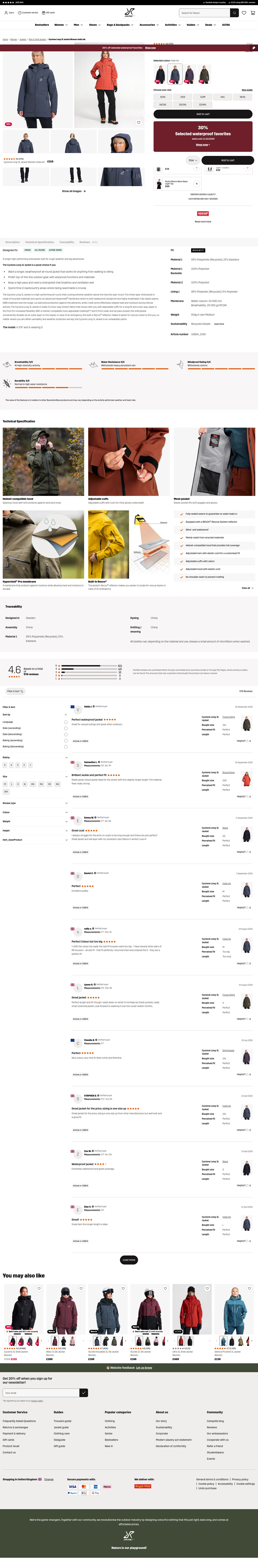 revolutionrace.co.uk/women/jackets/shell-jackets/cyclone-long-3l-jacket-women on desktop, full screenshot