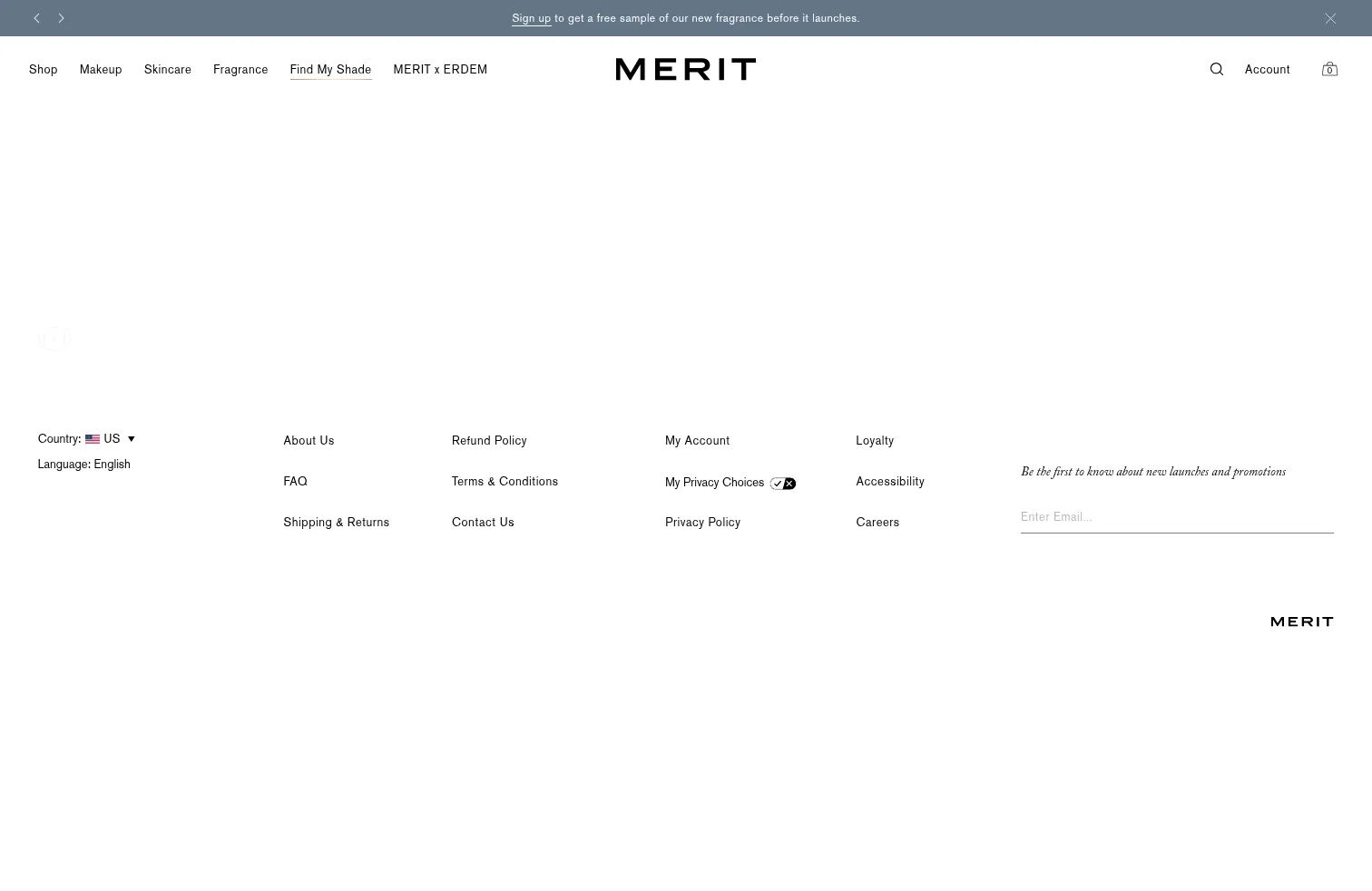 meritbeauty.com/pages/sample-signup on desktop, full screenshot