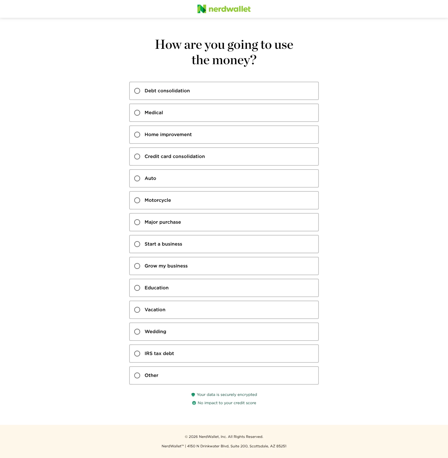 NerdWallet landing page