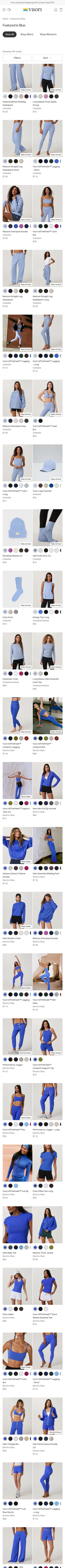 vuoriclothing.com/collections/featured-in-blue on mobile, full screenshot