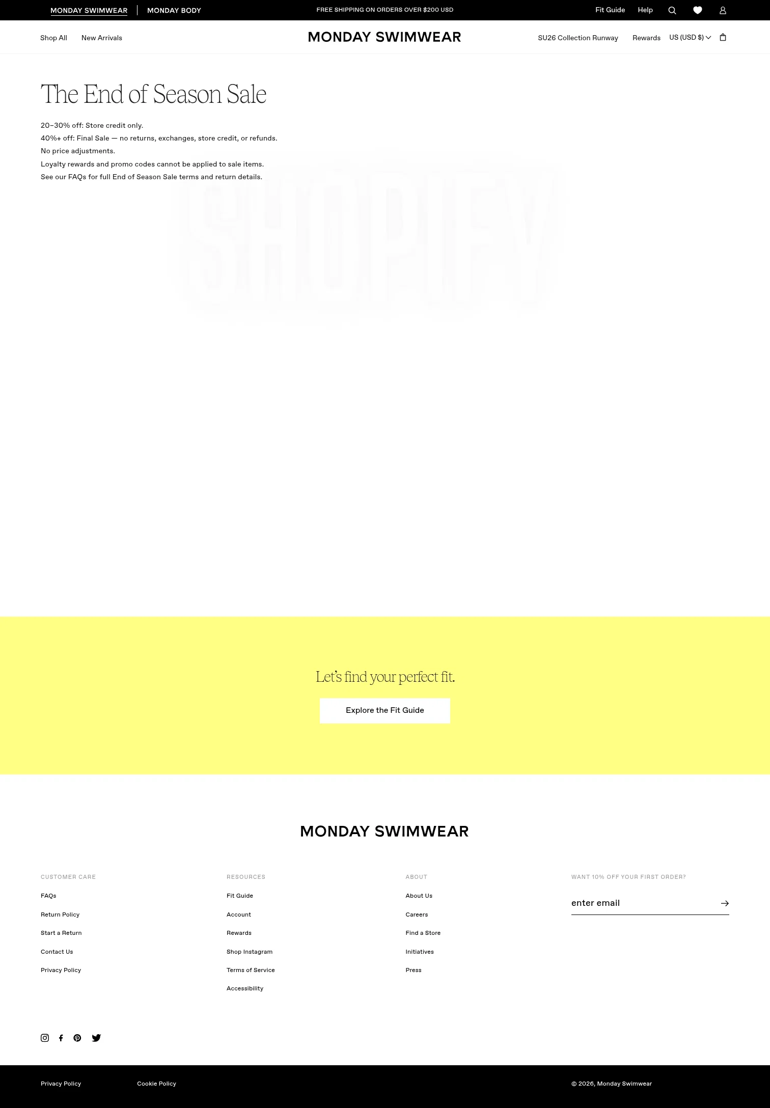 Monday Swimwear landing page
