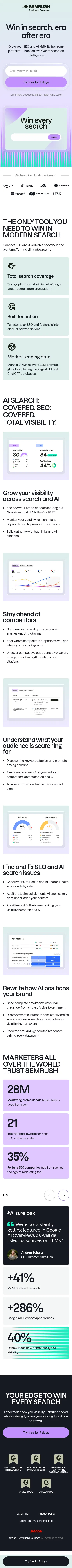 semrush.com/lp/semrush-one/en on mobile, full screenshot