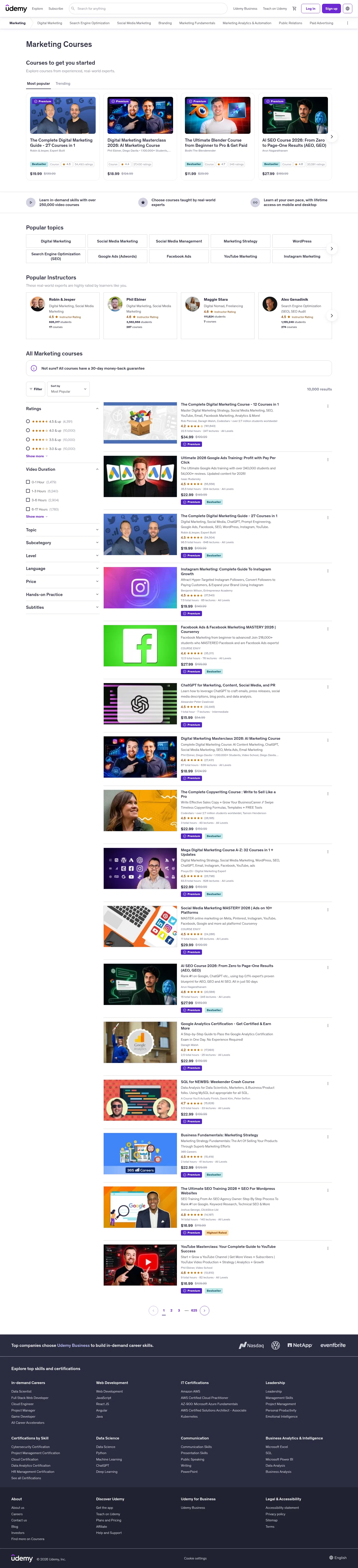 udemy.com/courses/marketing on desktop, full screenshot