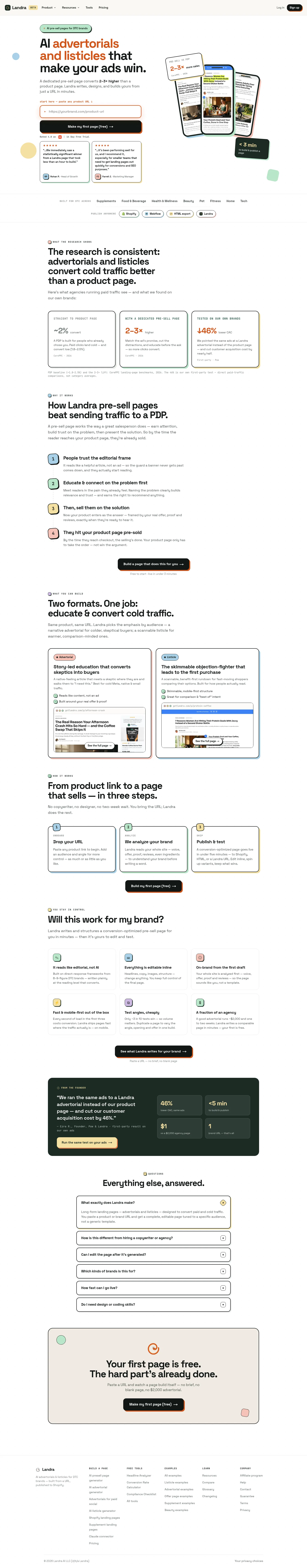 getlandra.com on desktop, full screenshot