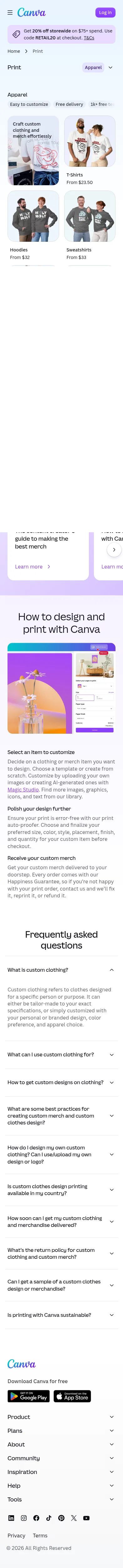 canva.com/print/custom-clothing on mobile, full screenshot