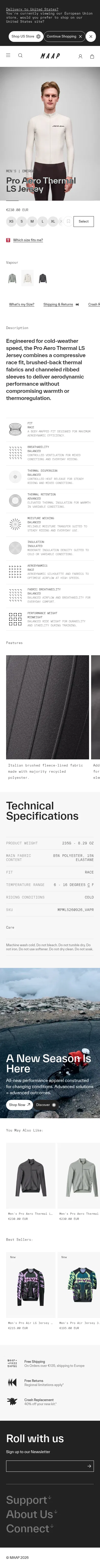 maap.cc/eu/products/pro-aero-thermal-ls-jersey-vapour on mobile, full screenshot