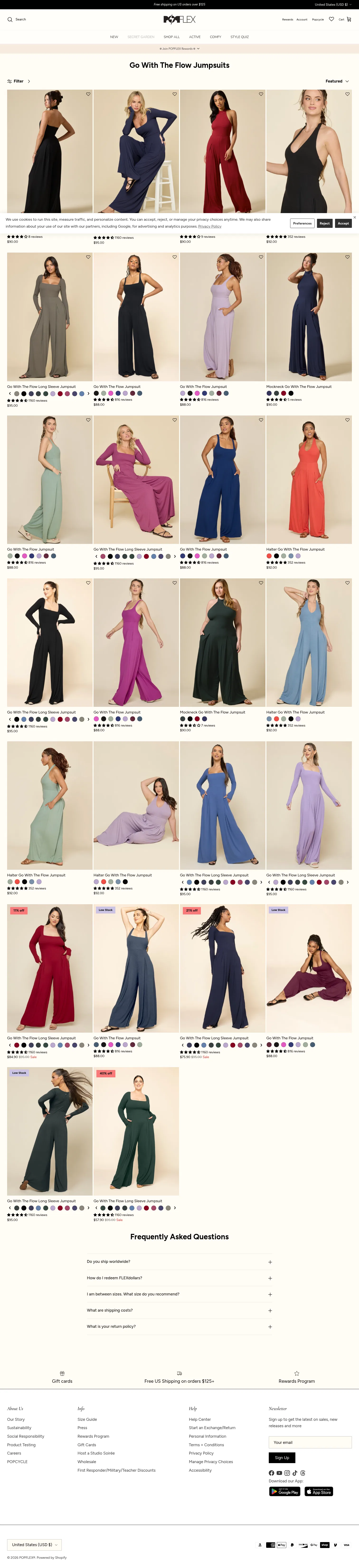 popflexactive.com/collections/go-with-the-flow-jumpsuits on desktop, full screenshot