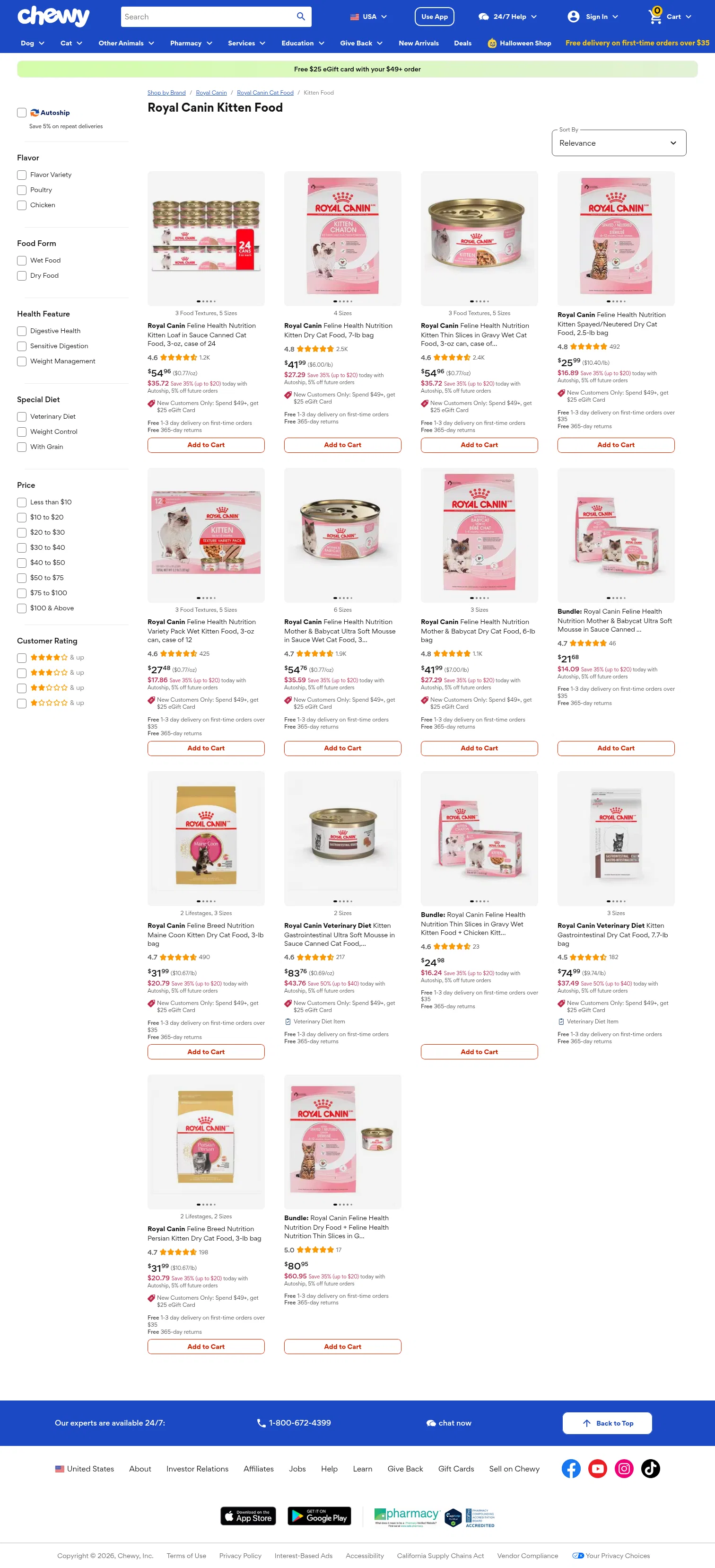 chewy.com/brands/kitten-food-2168838 on desktop, full screenshot