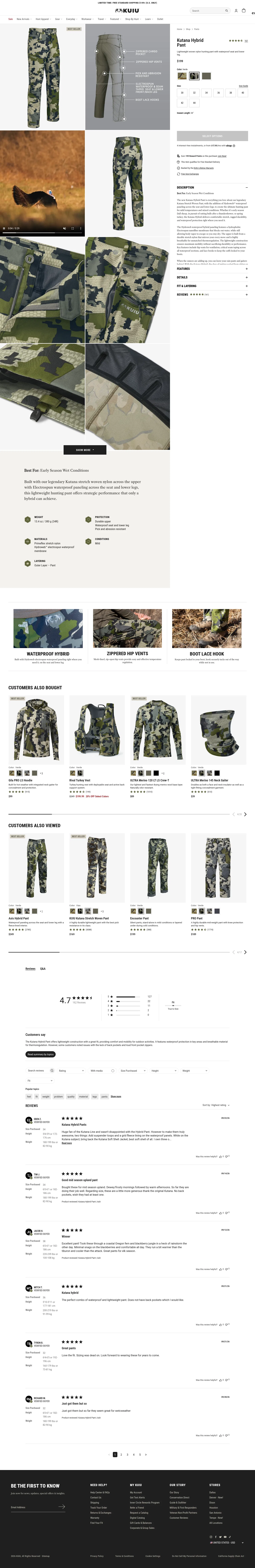 kuiu.com/products/kutana-hybrid-pant-verde-camouflage on desktop, full screenshot