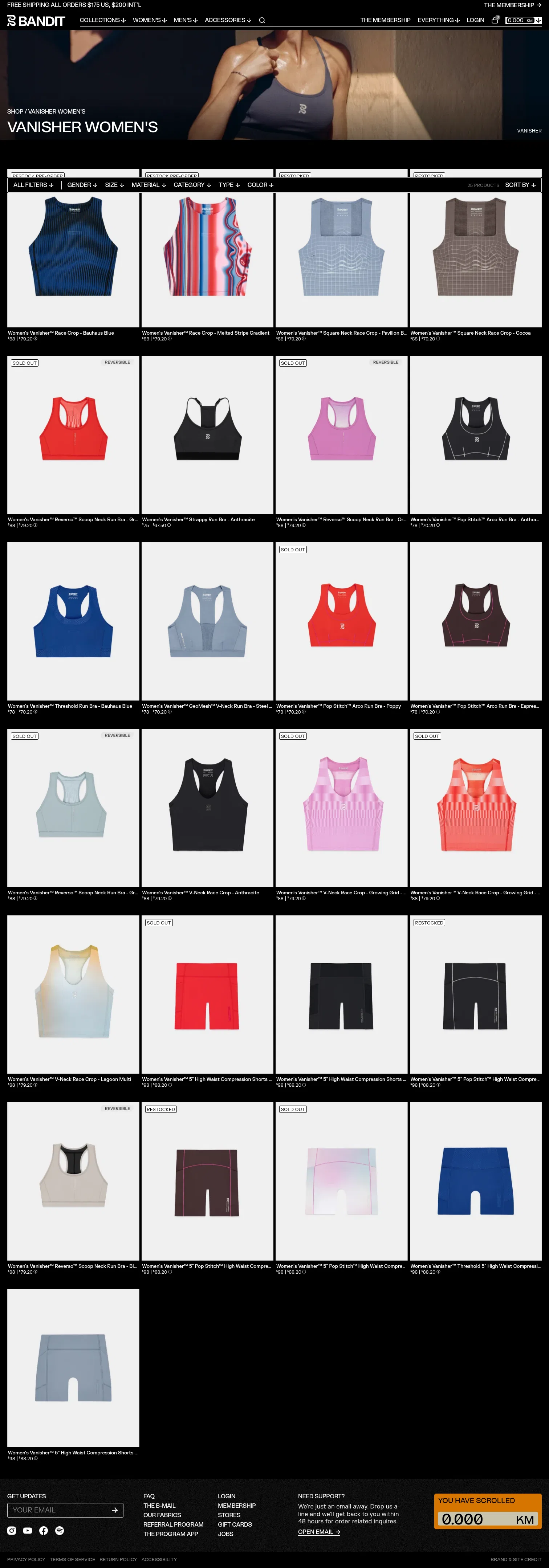 banditrunning.com/collections/vanisher-womens on desktop, full screenshot