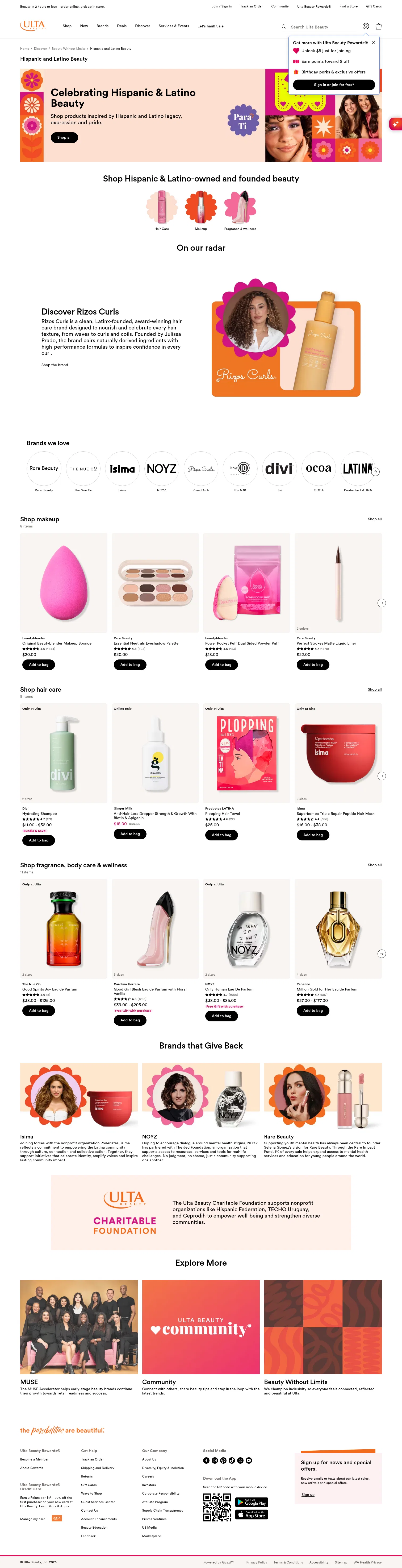 ulta.com/discover/beauty-without-limits/latino-hispanic-beauty on desktop, full screenshot