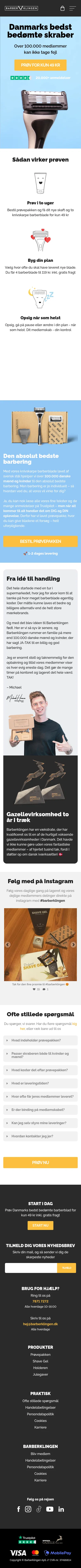 barberklingen.dk on mobile, full screenshot