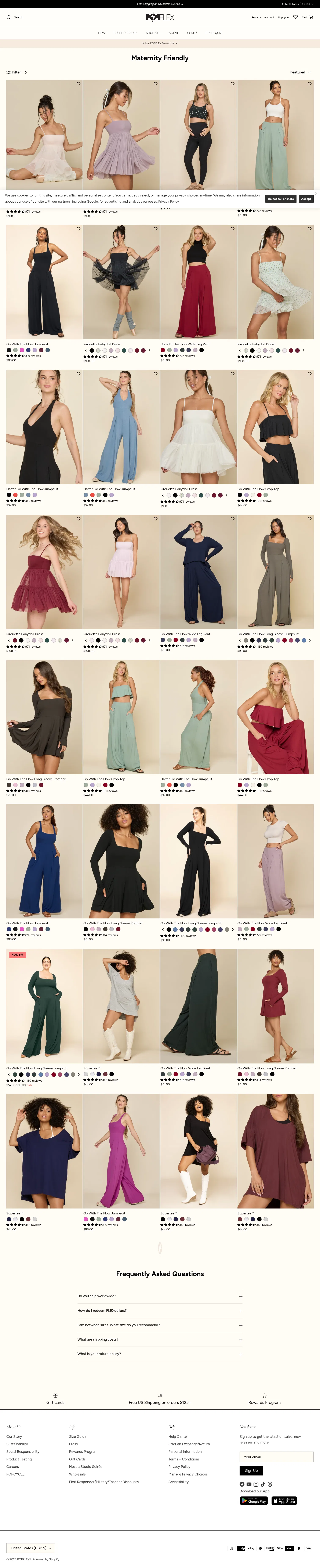 popflexactive.com/collections/maternity-friendly on desktop, full screenshot