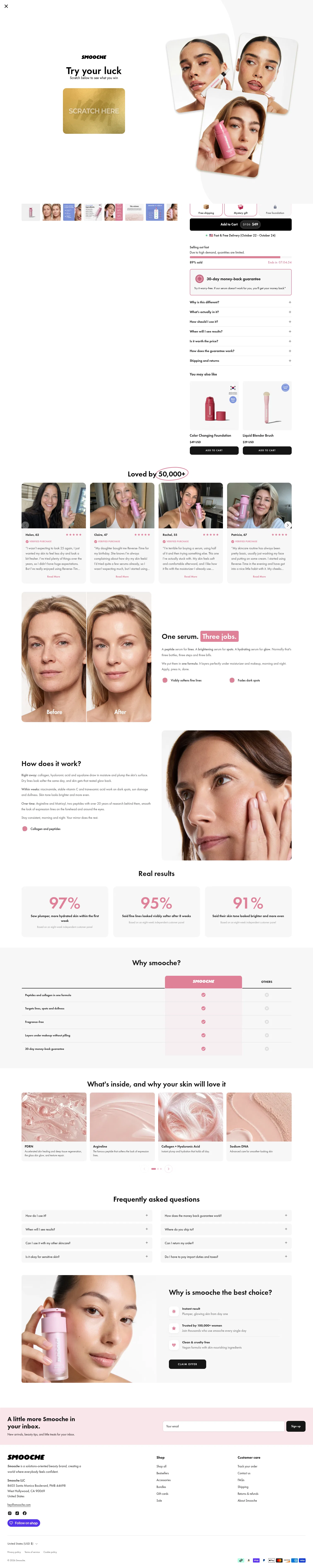 smooche.com/products/reverse-time-peptide-serum on desktop, full screenshot
