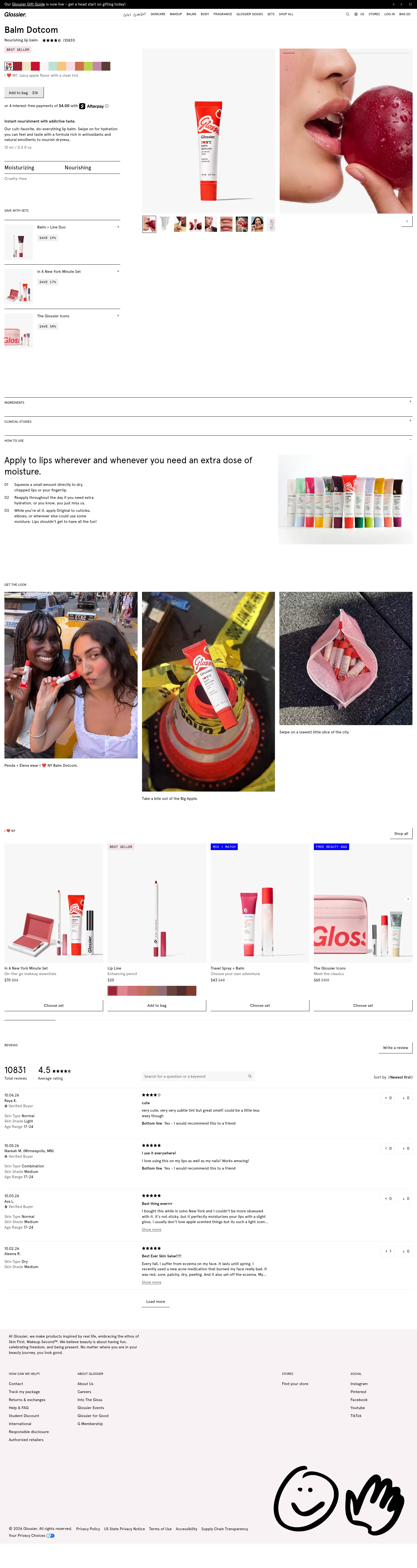 glossier.com/products/balm-dotcom on desktop, full screenshot