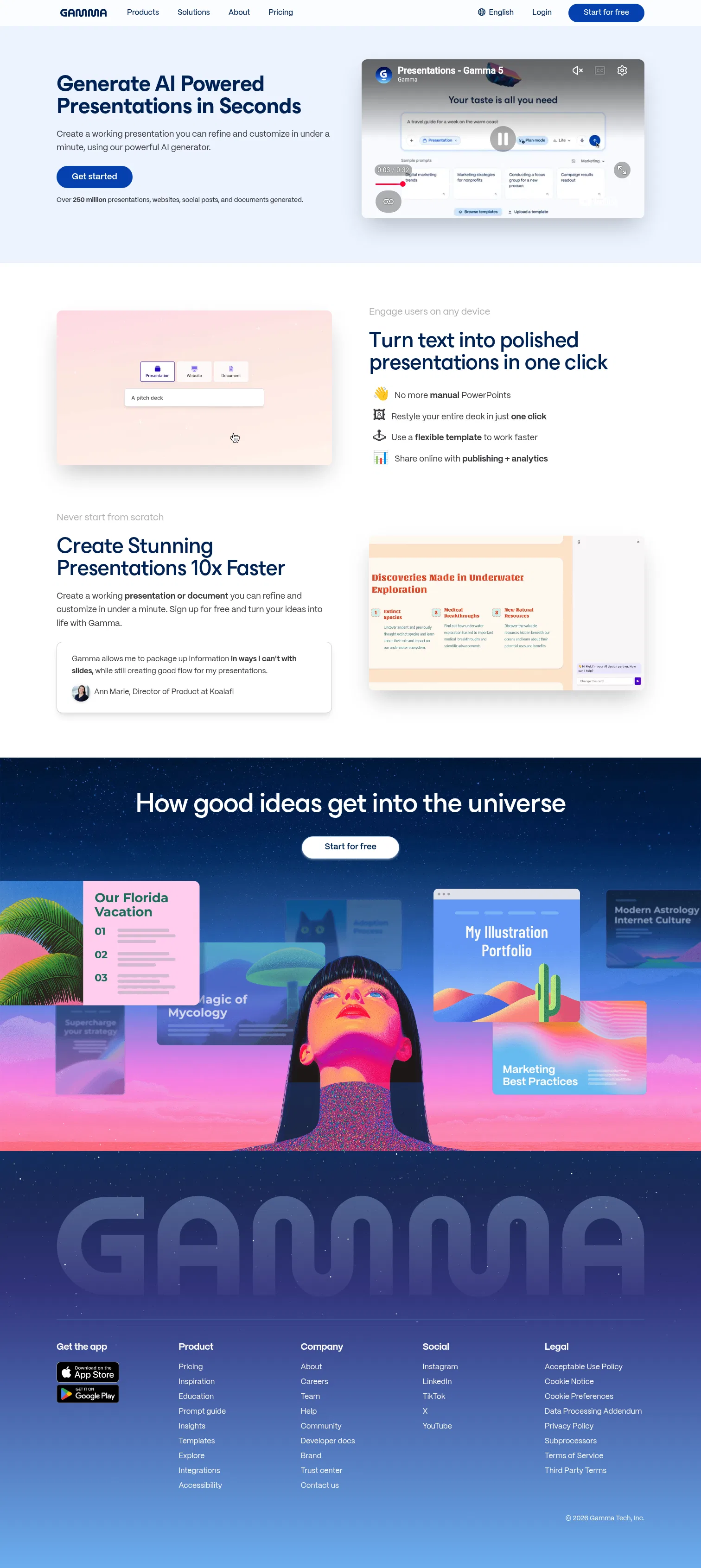 gamma.app/ai-presentations on desktop, full screenshot